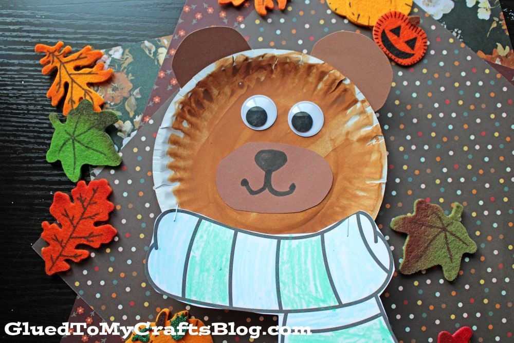 Paper Plate Bear with Scarf Craft Idea for Kids to Make This Fall Season