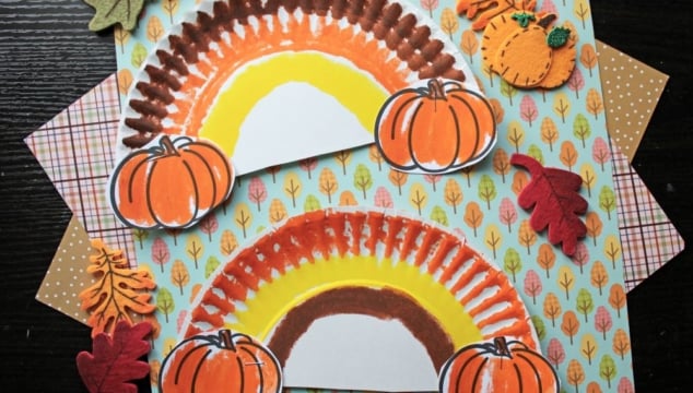 Paper Plate Fall Rainbow Craft Idea With Pumpkins