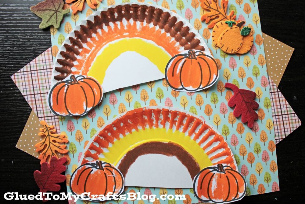 Paper Plate Fall Rainbow Craft Idea With Pumpkins
