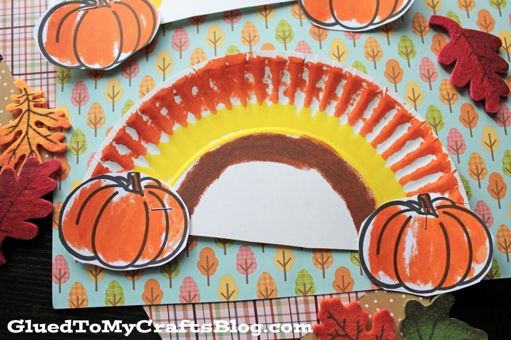 Paper Plate Fall Rainbow Craft Idea With Pumpkins