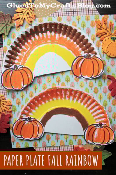 Paper Plate Fall Rainbow Craft Idea With Pumpkins