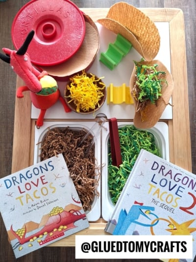 TACO PLAY SET - VARIOUS COLORS OF CRINKLE PAPER AND A FELT "TACO" SHELL