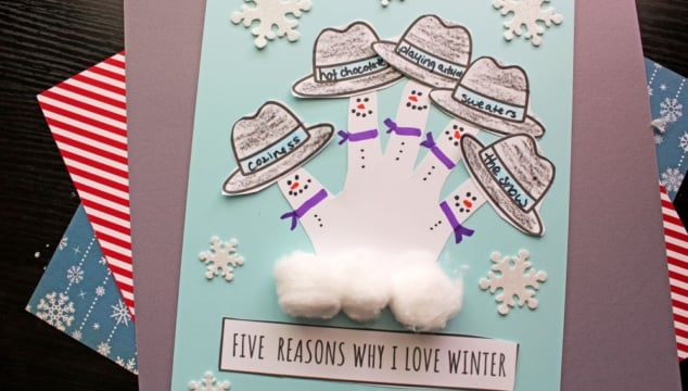 "Five Reasons Why I Love Winter" Handprint Snowman Craft