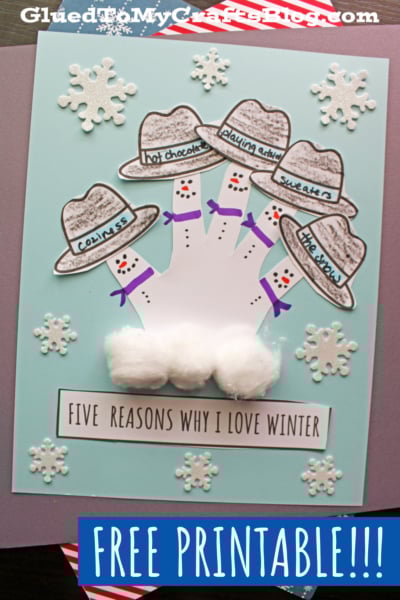 "Five Reasons Why I Love Winter" Handprint Snowman Craft