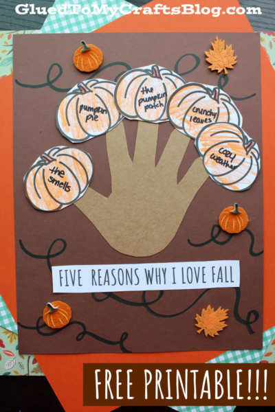 Handprint "Five Reasons Why I Love Fall" Craft Idea for Kids