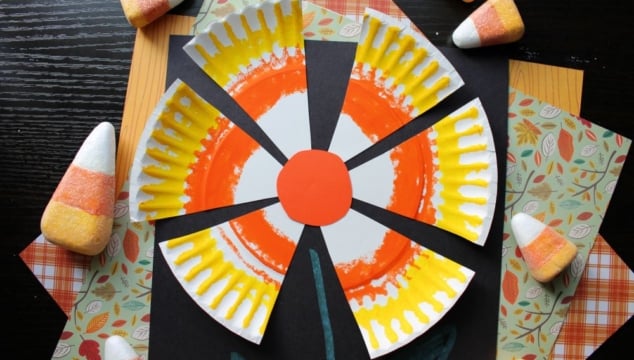 Paper Plate Candy Corn Flower Craft Idea