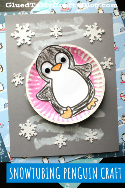 Paper Plate Snow Tubing Penguin Craft Idea