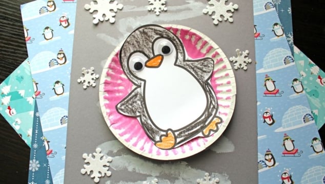 Paper Plate Snow Tubing Penguin Craft Idea