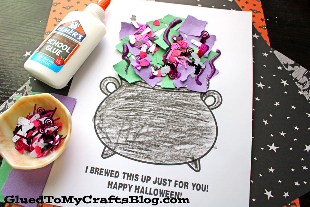 Torn Paper Witch Cauldron Craft Idea for Kids To Make This Halloween Season