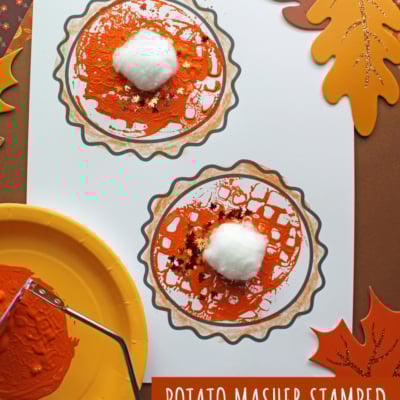 Potato Masher Stamped Pumpkin Pie Craft Idea