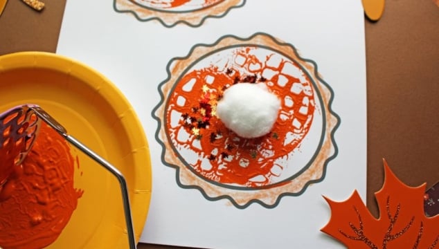 Potato Masher Stamped Pumpkin Pie Craft Idea