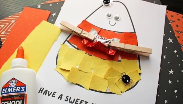 Torn Paper Candy Corn Card Craft Idea For Halloween