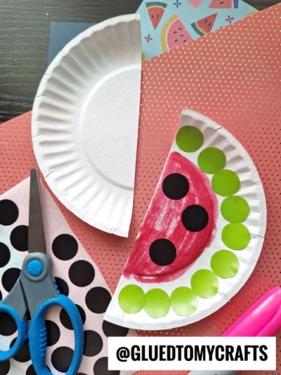 Paper Plate & Label Dot Watermelon Slice Craft Idea