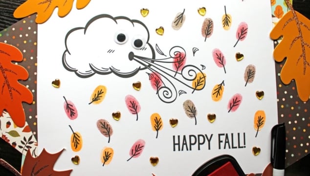 Thumbprint Fall Leaves - Blowing Cloud Craft Idea For Fall