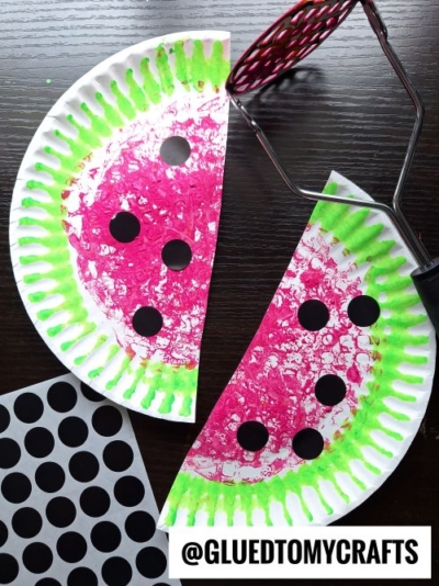 Paper Plate & Potato Masher Stamped Watermelon Slice