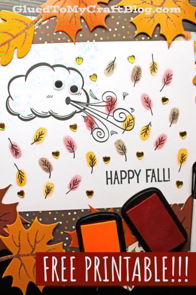 Thumbprint Fall Leaves - Blowing Cloud Craft Idea For Fall