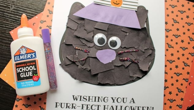 Torn Paper Black Cat Halloween Craft for Kids - gluedtomycrafts