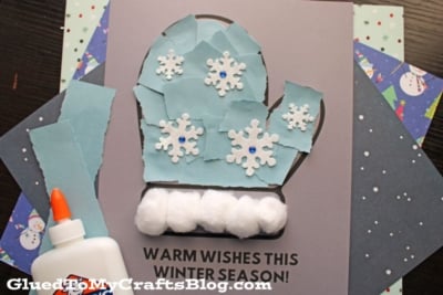 Torn Paper Winter Mitten Craft Idea for Kids