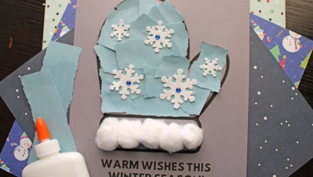 Torn Paper Winter Mitten Craft Idea for Kids