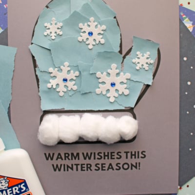 Torn Paper Winter Mitten Craft Idea For Kids