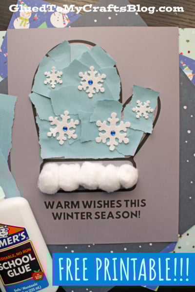 Torn Paper Winter Mitten Craft Idea For Kids