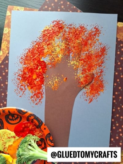 BROCCOLI STAMPED FALL TREE CRAFT IDEA