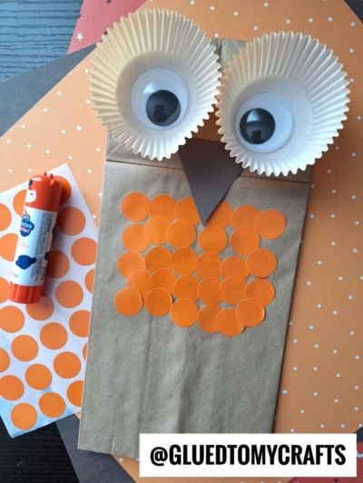 PAPER BAG, CUPCAKE LINER AND CODING DOT OWL CRAFT IDEA