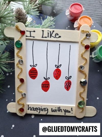 POPSICLE STICK AND FINGERPRINT CHRISTMAS ORNAMENT PICTURE FRAME