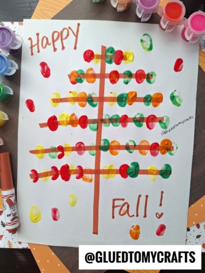 FINGERPRINT FALL TREE CRAFT IDEA - DRAW LINES AND THEN USE YOUR INDEX FINGER TO "PAINT" THE LEAVES ON