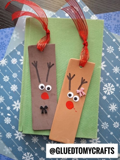 REINDEER BOOKMARKS - THE NOSES ARE MADE WITH RED FINGERPAINT