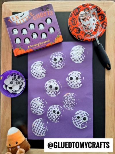 TEN LITTLE GHOSTS CRAFT IDEA USING A POTATO MASHER