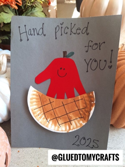 HANDPRINT APPLE - USE A SMALL PAPER PLATE FOR THE BASKET