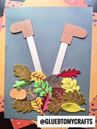 PLAYING IN THE LEAVES CRAFT IDEA - USE FOAM STICKERS AND CRAFT STICKS