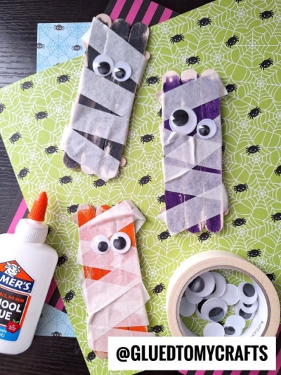 POPSICLE STICK AND PAINTER'S TAPE MUMMY CRAFT