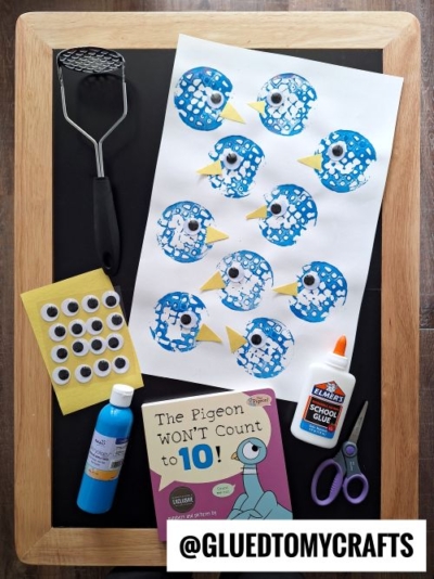 Potato Masher Stamped Ten Pigeons For Story Time Fun