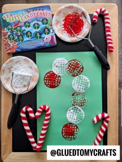 Potato Masher Stamped Candy Cane Craft Idea