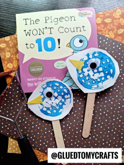 Potato Masher Stamped Pigeon - add a craft stick to turn him into a puppet