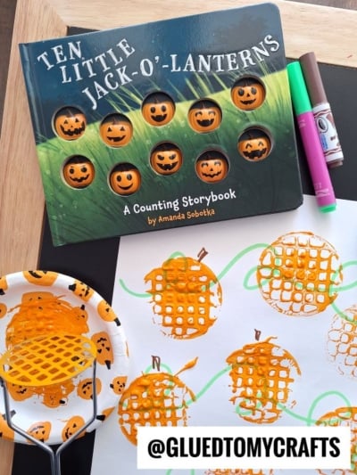 Potato Masher Stamped Pumpkins For Story Time