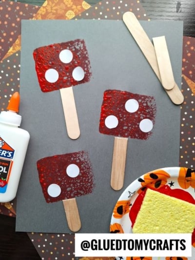 SPONGE PAINTED MUSHROOMS - USE CRAFT STICKS FOR THE STEMS
