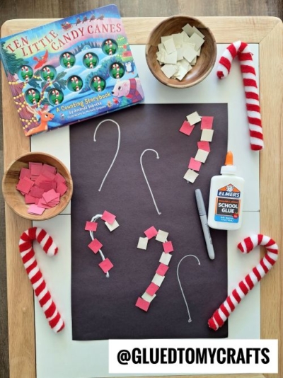TORN PAPER CANDY CANE CRAFT IDEA - USE A SILVER SHARPIE TO DRAW THE CANE SHAPES