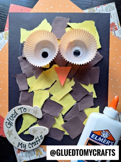TORN PAPER AND CUPCAKE LINER OWL CRAFT IDEA