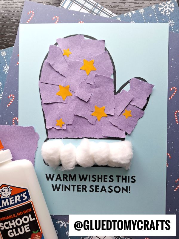 Torn Paper Winter Mitten Craft Idea (Free Printable Included)