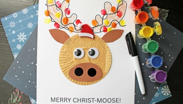 Cupcake Liner Christmas Moose Card Craft for Kids