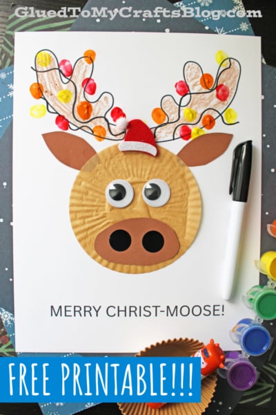 Cupcake Liner Christmas Moose Card Craft for Kids