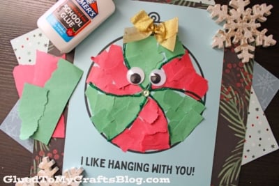 Torn Paper Christmas Ornament Card Craft Idea