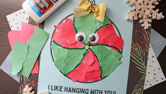 Torn Paper Christmas Ornament Card Craft Idea