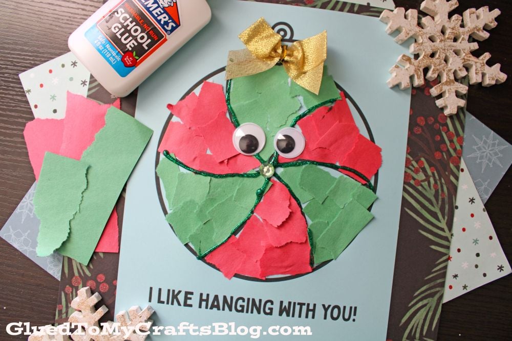 Torn Paper Christmas Ornament Card Craft Idea