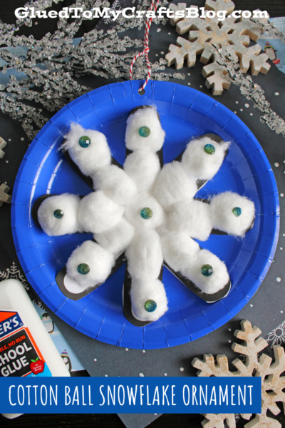 Paper Plate & Cotton Ball Snowflake Ornament Craft Idea