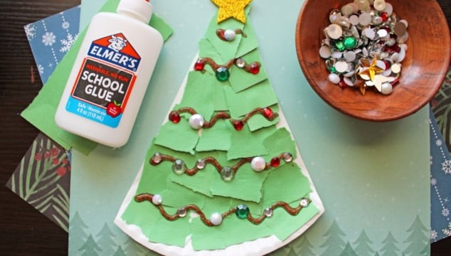 Paper Plate & Torn Paper Christmas Tree Craft for Kids