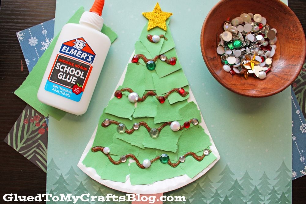 Paper Plate & Torn Paper Christmas Tree Craft for Kids